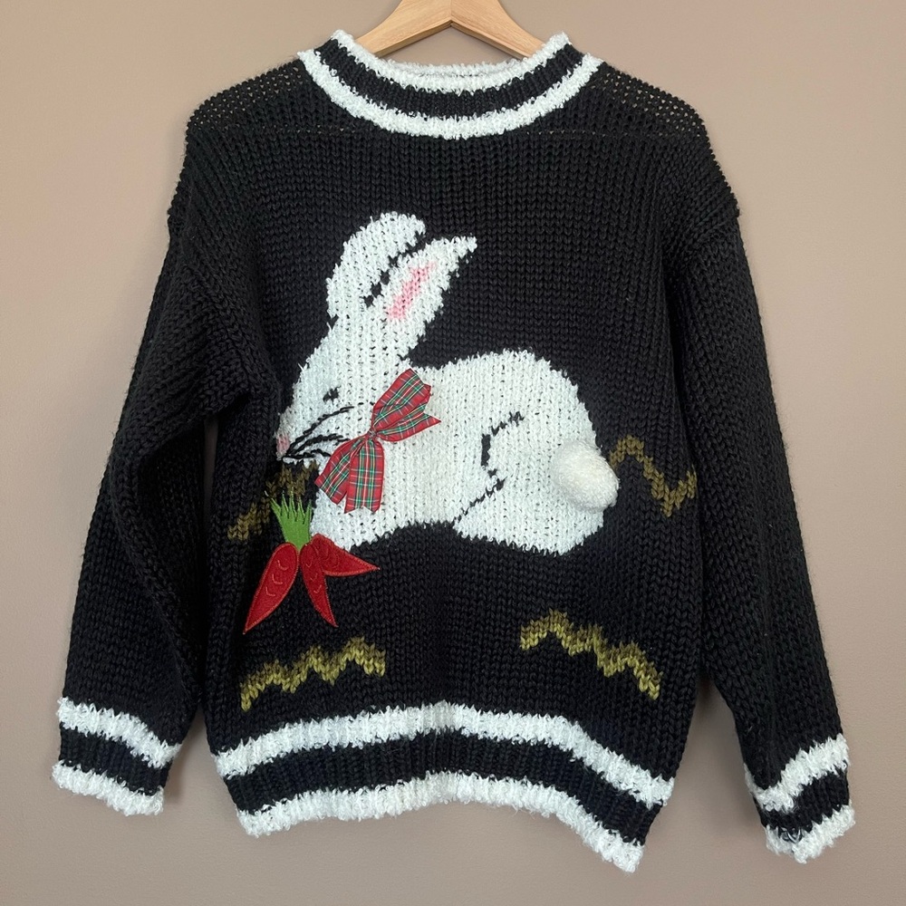 {Far & Near} Vintage Knit Bunny Sweater in Black - Womens Large